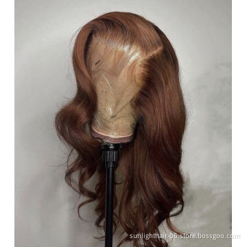 100%human hair highlighted wigs Color brown #30 #4 #33 150Density wig making supplies Brazilian 13x4Lace Front Ombre Wig